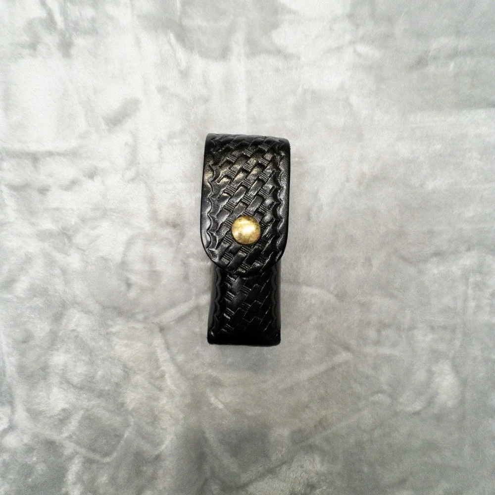 Boston Leather 5527 Black Basketweave Flashlight Mace Duty Belt Holster 5